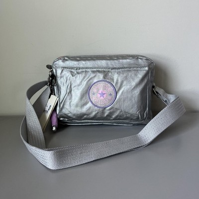 Kipling Metallic Silver Multi-Color Abanu Medium Crossbody Bag NWT