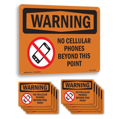 No Cellular Phones Beyond This Point OSHA WARNING Sign Or Decal - 5 or 10 Pack