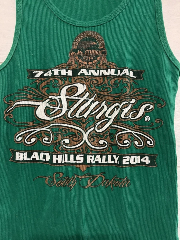 Camiseta sin mangas Sturgis Black Hills Rally 2014 verde talla M retro John Deere South Dakota Foto 2 de 3