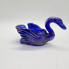 Mosser Carnival Glass Open Back Swan Cobalt Blue Salt Cellar