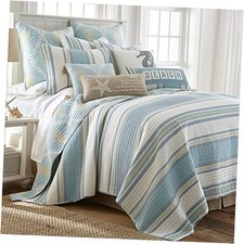 - Kailua Quilt Set - Quilt  One Standard Pillow Sham - Stripe - Blue Twin