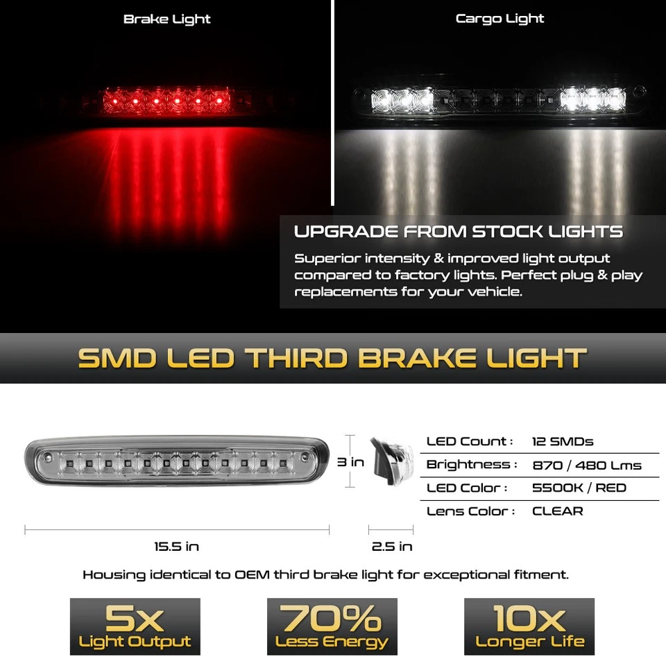 Full LED Chrome Third Brake Tail Cargo Light For 2007-2014 Silverado Sierra 1500 Foto 2 de 4