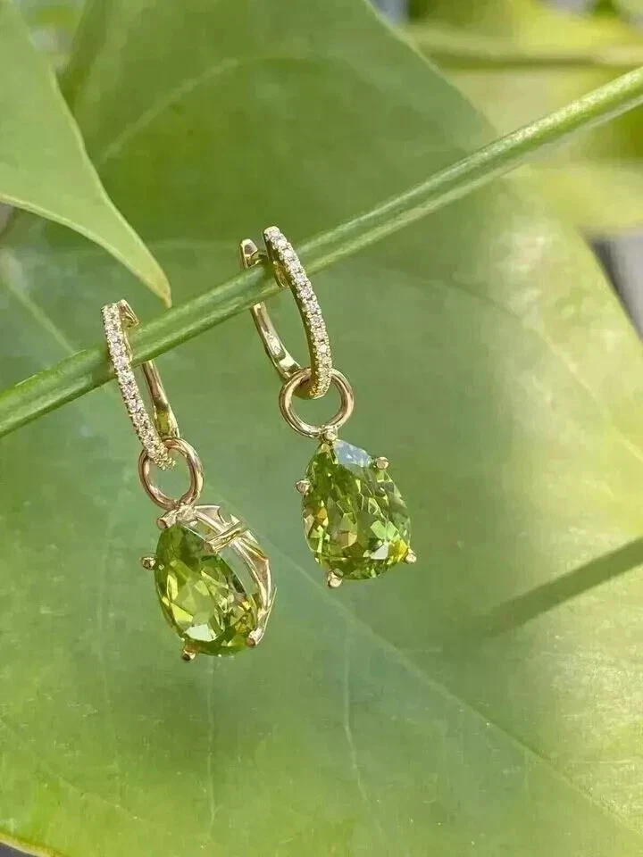 3 Ct Pear Cut Lab Created Peridot Women's Dangle Earrings 14K White Gold Plated - Image 3 of 4
