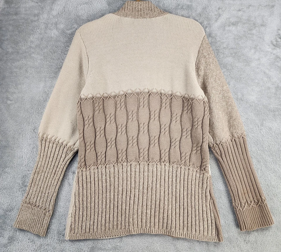 Cárdigan Suéter Liz & Co. Para Mujer XL Neutro Patchwork Cable Tejido Cuello en V Botón Foto 2 de 4