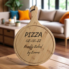 Personalised Bamboo Pizza Serving Board Custom Engraved Wooden Paddle Best Gift