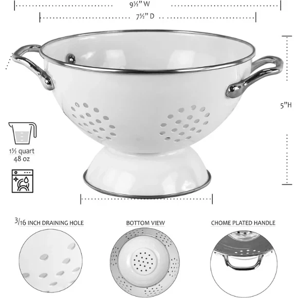 Calypso Basics Enamel Colander 1.5 Qt White – Powder Coated Steel Strainer
Opens in a new window or 