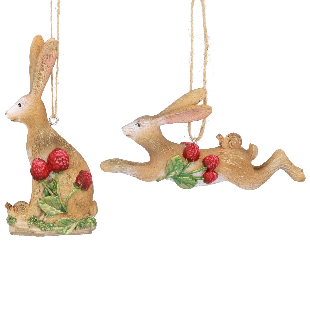 Gisela Graham Set of Two Hares with Berries Rustic Christmas Tree Decorations