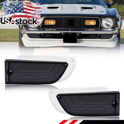 2X Smoked Front Parking Turn Signal Lenses w/ Gaskets For 1971-1973 Ford Mustang