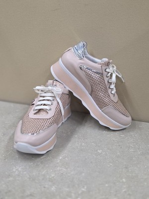 Eleni Shoes Womens Size 39 Pink Metallic Platform Sneakers Leather Mesh Lace Up