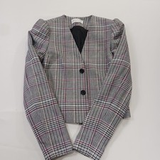 Calvin Klein RN 54163 Women s Gray 2-Button Plaid Cropped Blazer Jacket Size 6