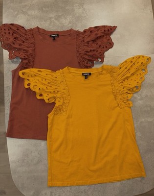 Bundle Of 2 EXPRESS FLUTTER  SLEEVE EYELET Top Shirts Women Size Small #0400
