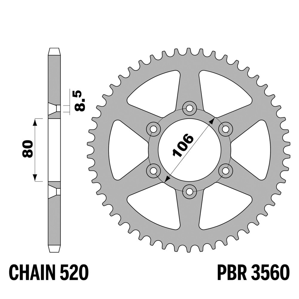 Couronne en acier C 45 dents pas 520 PBR pour Aprilia SX 125 : résistance mécanique maximale