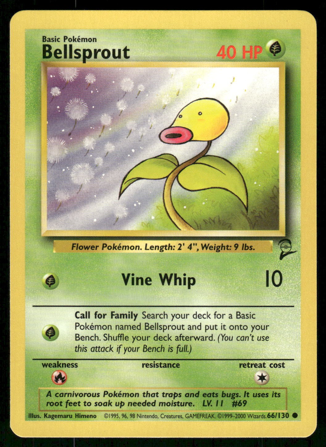 1999 Moderately Played Pokemon Bellsprout 66/130 Base Set 2 English