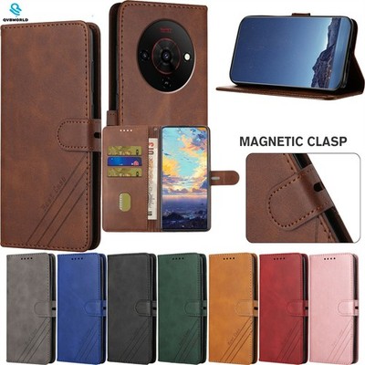 Für ZTE Blade V70 A35E A56 A76 A36 Einfarbig Leder Brieftasche Etui Handy Hülle