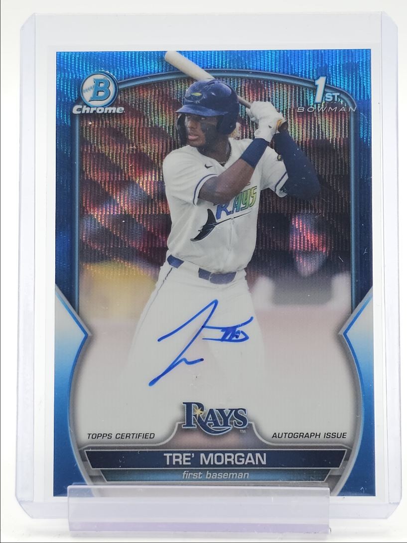TRE' MORGAN 2023 BOWMAN CHROME DRAFT 1ST BLUE WAVE RAYS AUTO /150 Q1518