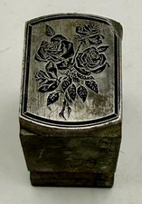 Vintage Printer Letterpress Block - METAL - ROSE CLUSTER - .5" X .35"