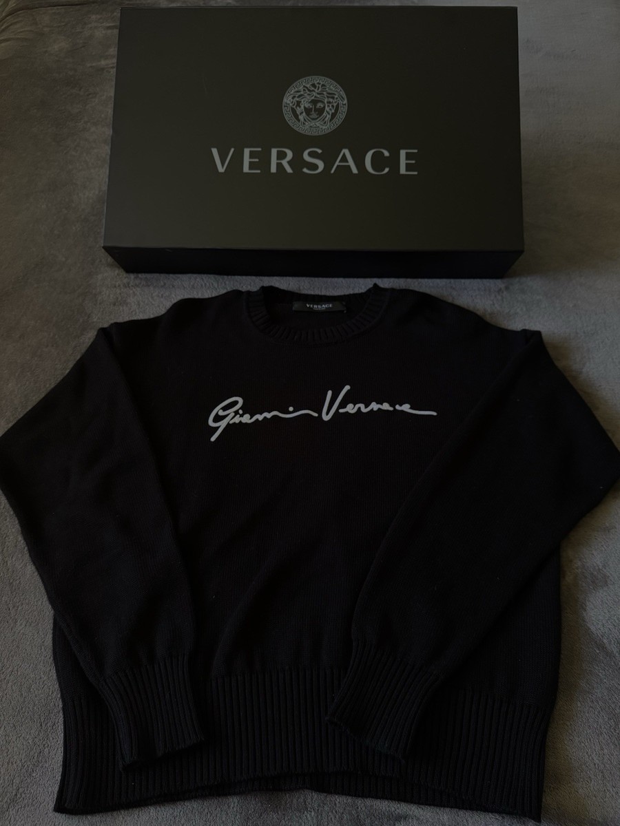 Versace Black Logo Knit Crew Neck Pullover Sweater Long Sleeve Unisex EU 42 View 3