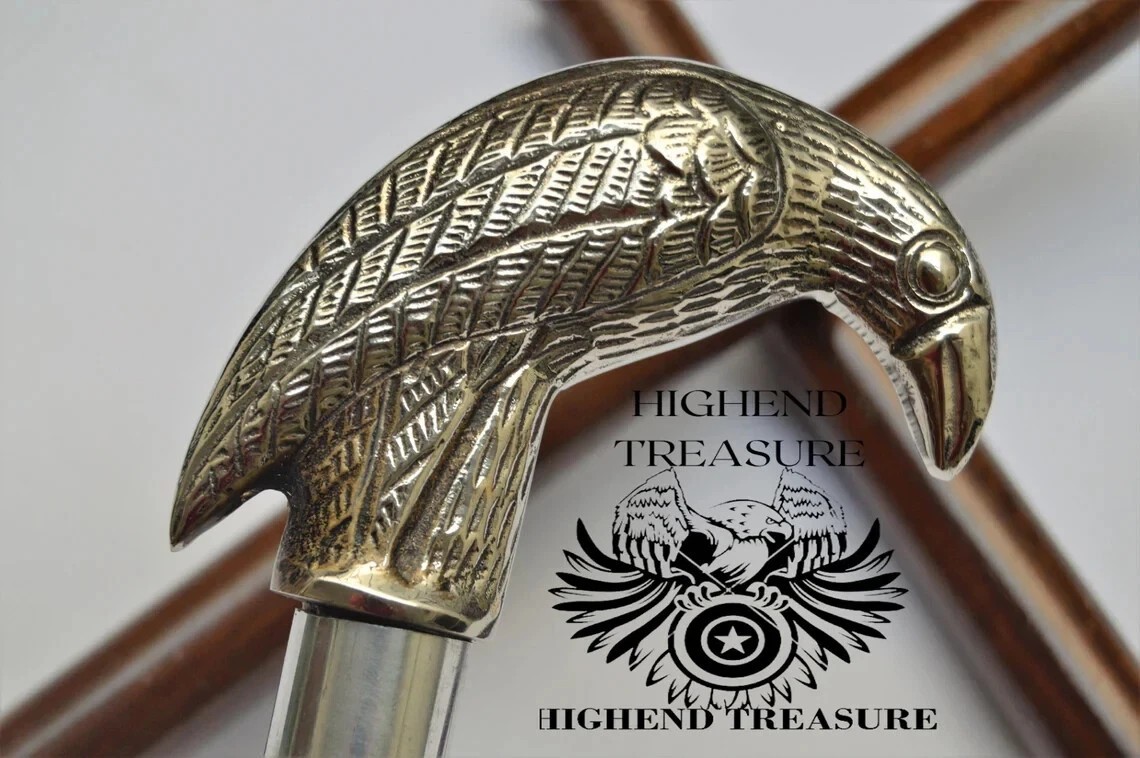 Crow Raven Handle Solid Brass Designer Wooden Wal… - image 5