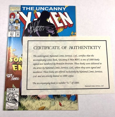 UNCANNY X-MEN #297 SIGNED BRANDON PETERSON #927/1000 MARVEL COMICS (1993) COA