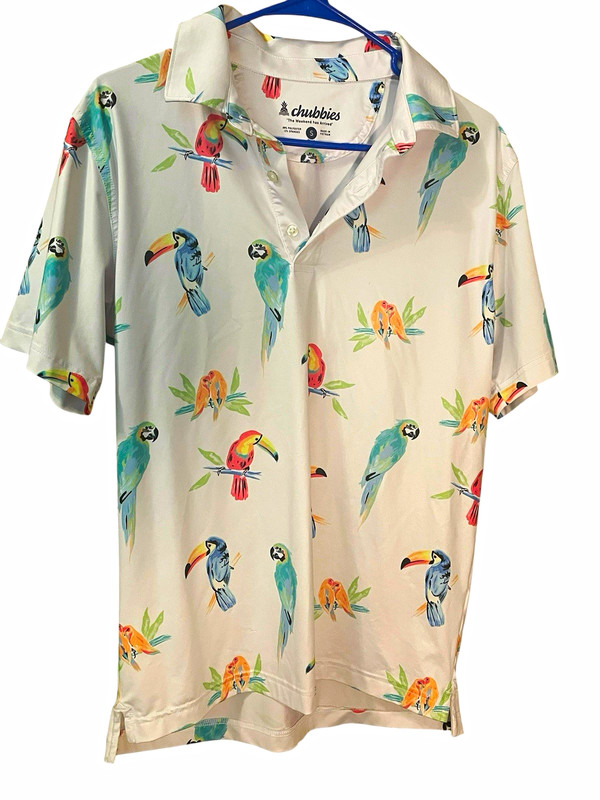 Chubbies Men's S White Bird Graphic Print Stretch Polo Short Sleeve