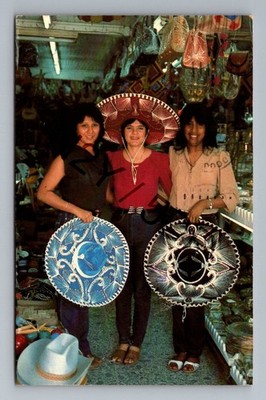 1985 Nuevo Laredo Mexico Mexican Girls Sombreros Shop Plastichrome Postcard