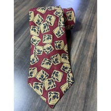 Vintage Geometric Silk Tie Mens Burgundy Gold Square Pattern Made in USA
