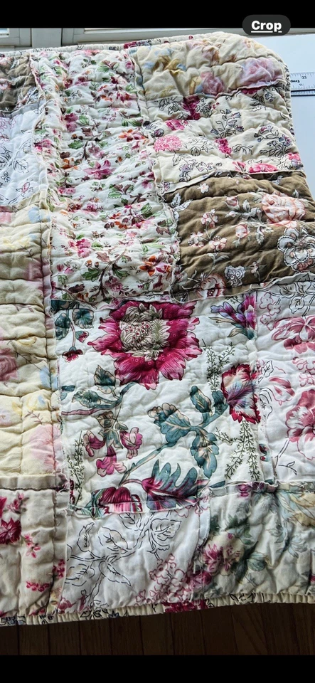 Pottery Barn Patchwork Euro Sham Cottage Core Floral Rosa Crema Marrón Foto 4 de 4