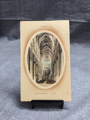 Amiens Cathedral La Nef Interior France Antique LL Postcard Oval Inset