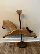 Vintage Folk Art Carousel Horse Wood Sculpture Primitive Decor Heart 33" Tall