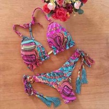 Womens Pink Tropical multi color Bikini 2pc swimsuit set