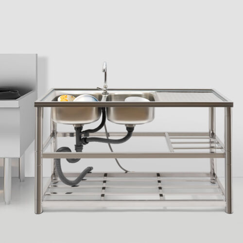 Commercial Sink Utility Sink 2 Compartment Kitchen w/Prep Table Stainless Steel