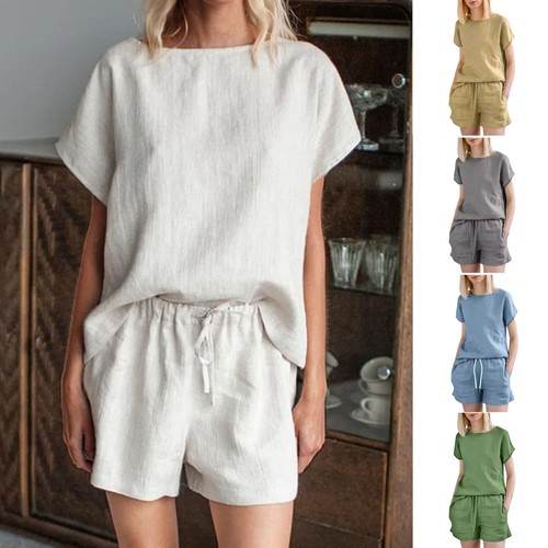 Easy-wear Women Suit Lightweight Cotton Linen Set Stylish Women's Two Piece