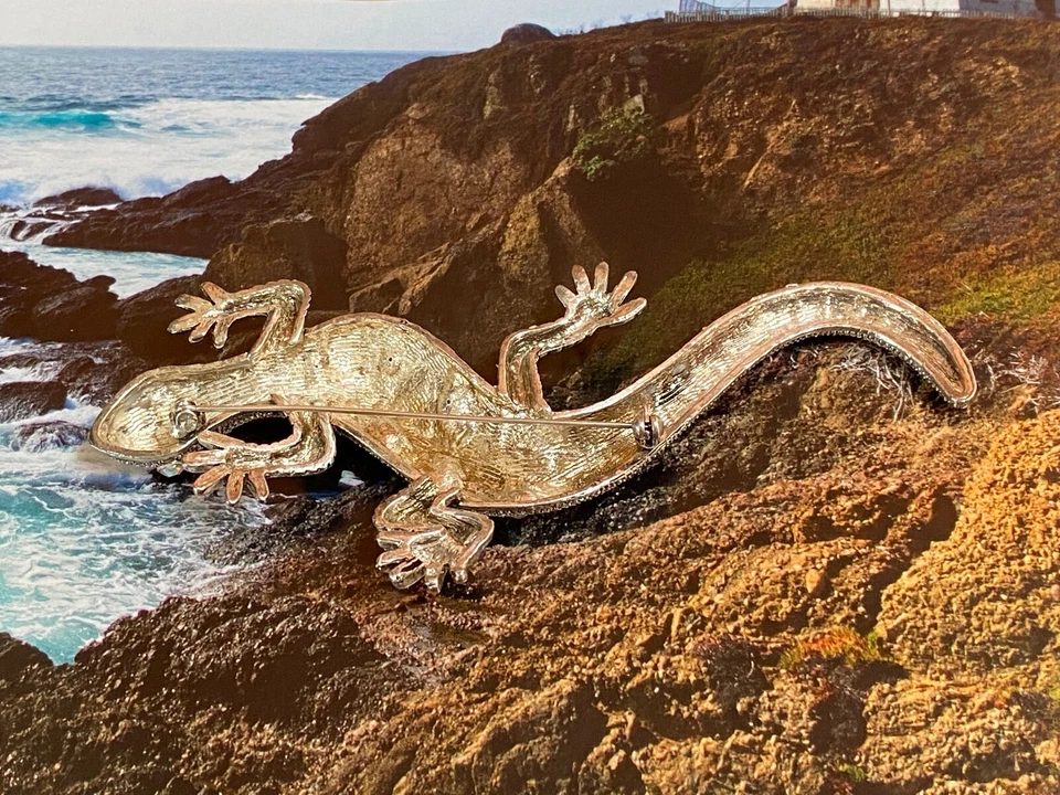 Broche/pin reptil lagarto plateado con CRISTALES 5" de largo Foto 2 de 4