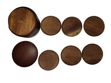 Beautiful Vintage 6pc wood coaster set with carved storage box