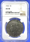 ✅ 1923 Peace Silver Dollar NGC AU 58 Brown Libra Scales Label ✅