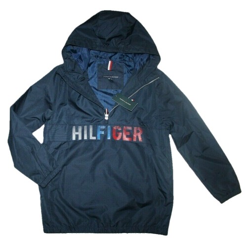 Tommy Hilfiger Boys Rain Jacket Navy Blue Blazer New Half Zip Hooded 12-14 M