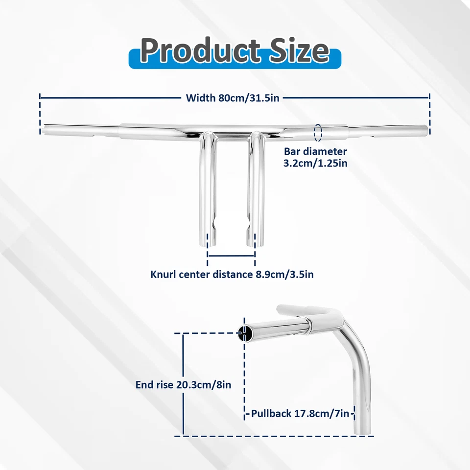 8" Rise Drag T Bar 1.25" Fat Handlebar For Harley Dyna Street Bob Softail Fatboy - Imagem 2 de 4