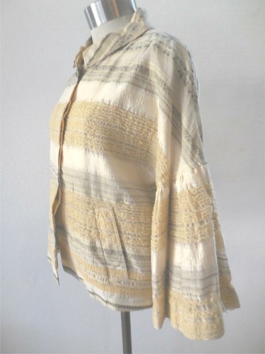 Piazza Sempione Cotton Blend Beige Gold Embroidered Bell Slv Jacket Sz IT 40 EUC - Picture 6 of 10