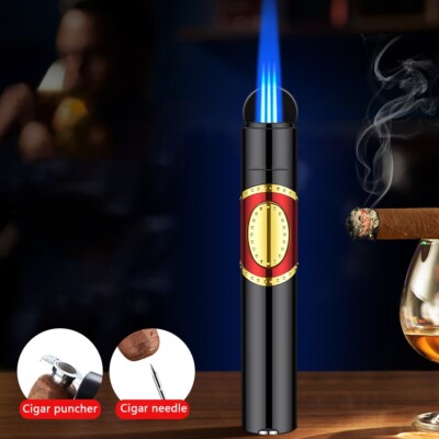 torch lighter cigarette Cigar Shaped Triple Butane Torch Lighter With Cigar Punch And Cigar Needle