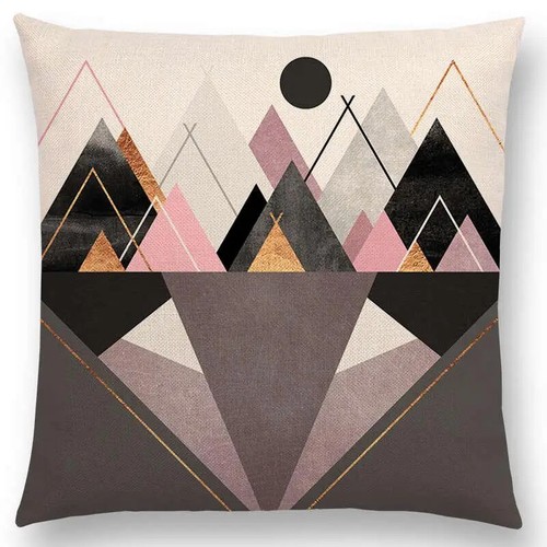 Sunrise And Moon Dreamy Peaks Colorful Mountains Abstract Triangle Cushion Cover - Picture 28 of 49