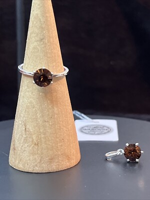 SWAROVSKI TOPAS KRISTALL SOLITÄR RING 7, ANHÄNGER HALSKETTE SET 20'' STERLING KETTE