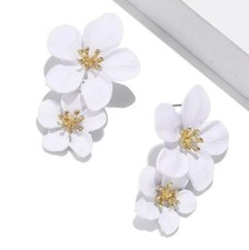 White Women Boho Flower Earrings Fashion Statement, Drop Dangle Stud Earrings