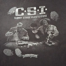 Vintage 3 Stooges XL C.S.I. T-Shirt Larry Moe Curly Clumsy Stooge Investigators