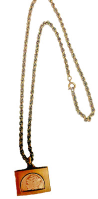 Lady Liberty Dime Necklace antiqued 18kt yellow gold silver half coin chain NEW