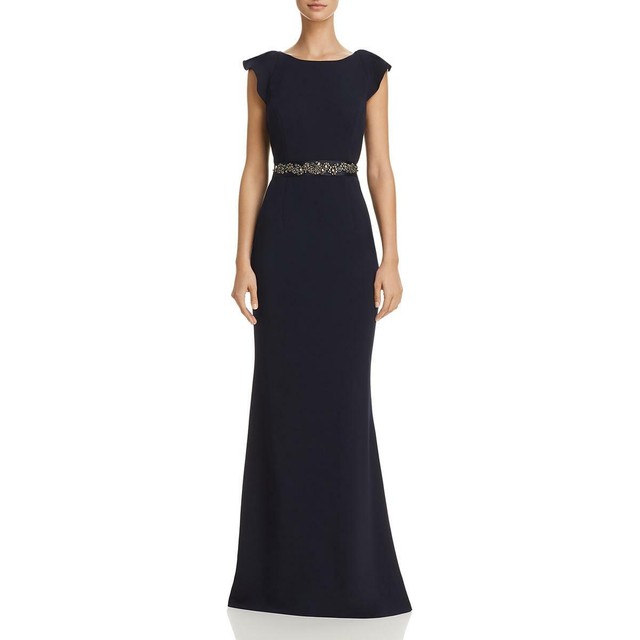 Adrianna Papell Womens Navy Crepe Embellished Evening Dress Gown 8 BHFO 5635