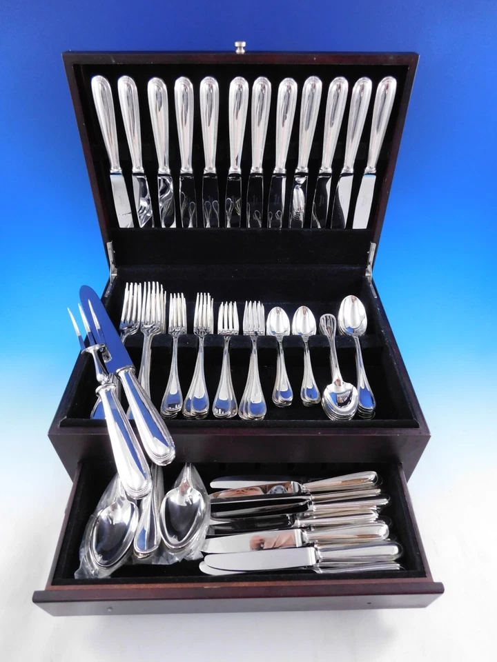 Juego de 12 cubiertos Perles by Christofle Silverplate Service 98 piezas cena sin usar Foto 2 de 4