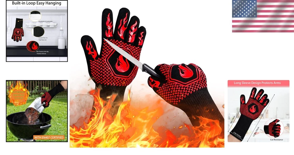 Cut-Resistant Grilling Gloves - 13.5 Inch Fireproof Silicone, Safe & Comfortable - Image 2 of 4