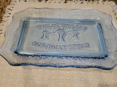 TIARA Indiana Ice Blue ''Give us This Day Our Daily Bread'' Glass Plate 