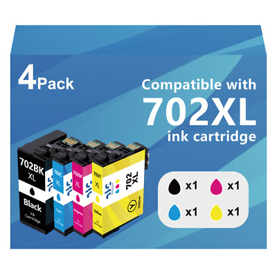 4PK 702XL  T702XL Ink Cartridges For Epson WorkForce Pro WF-3720 WF-3730 WF-3733