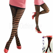  1pc Women's Black USA Star Spangled Flag Patterned Pantyhose Stockings One Size